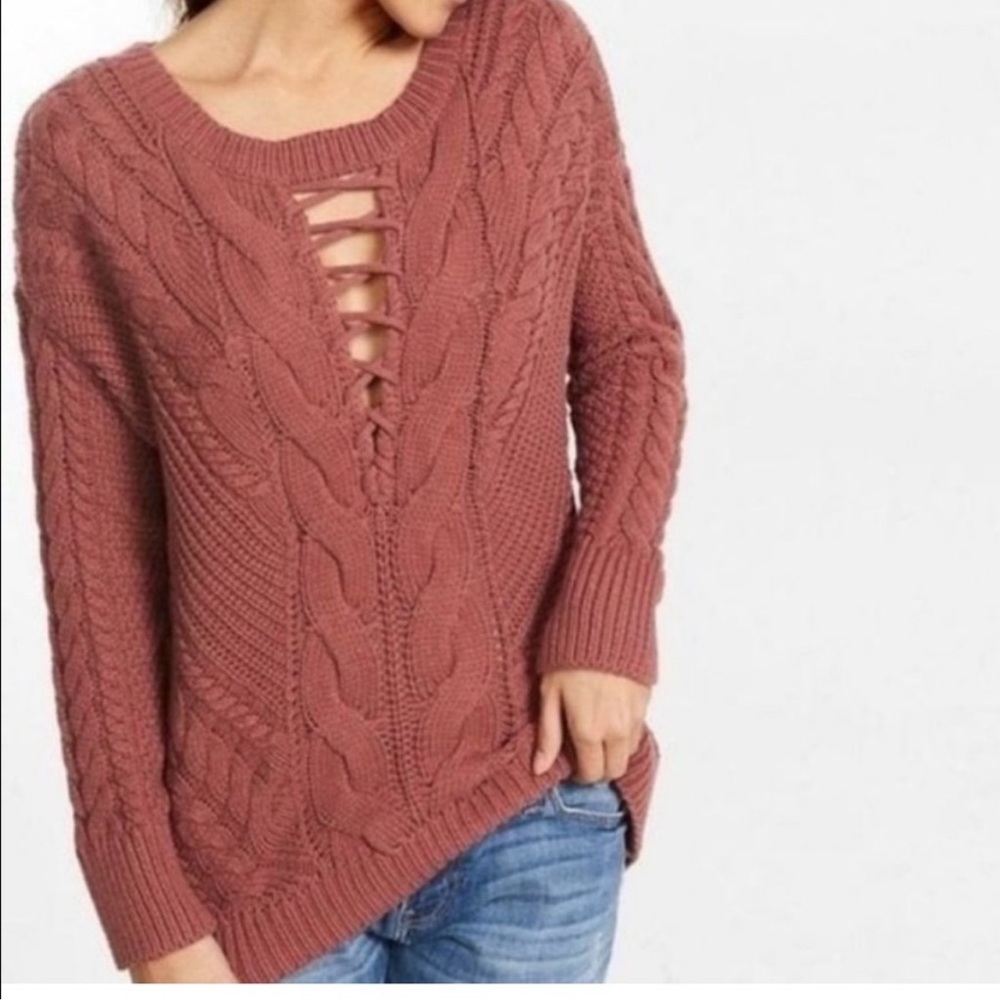 Express Cable Knit Lace Up sweater xs Mauve